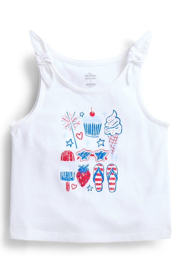 Fourth of July Toddler Girls Patriotic Americana Americana Knot Tank Top, Sizes 12M-5T