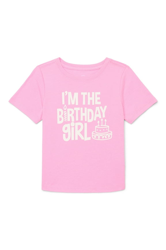 Birthday Toddler Girl Graphic Tee with Short Sleeves, Sizes 12M-5T