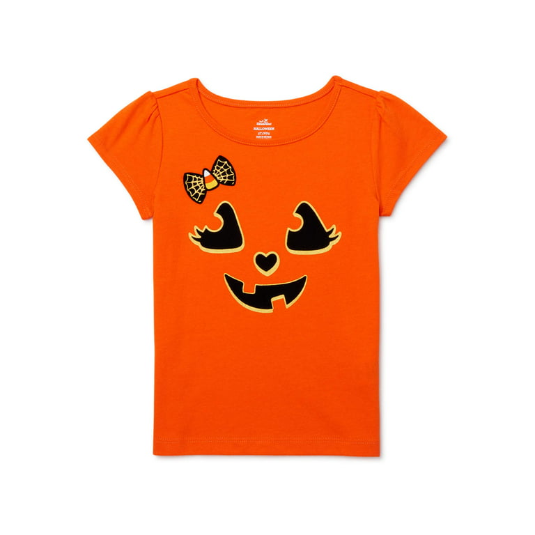 Way to Celebrate Toddler Girls Halloween Pumpkin Short Sleeve T-Shirt