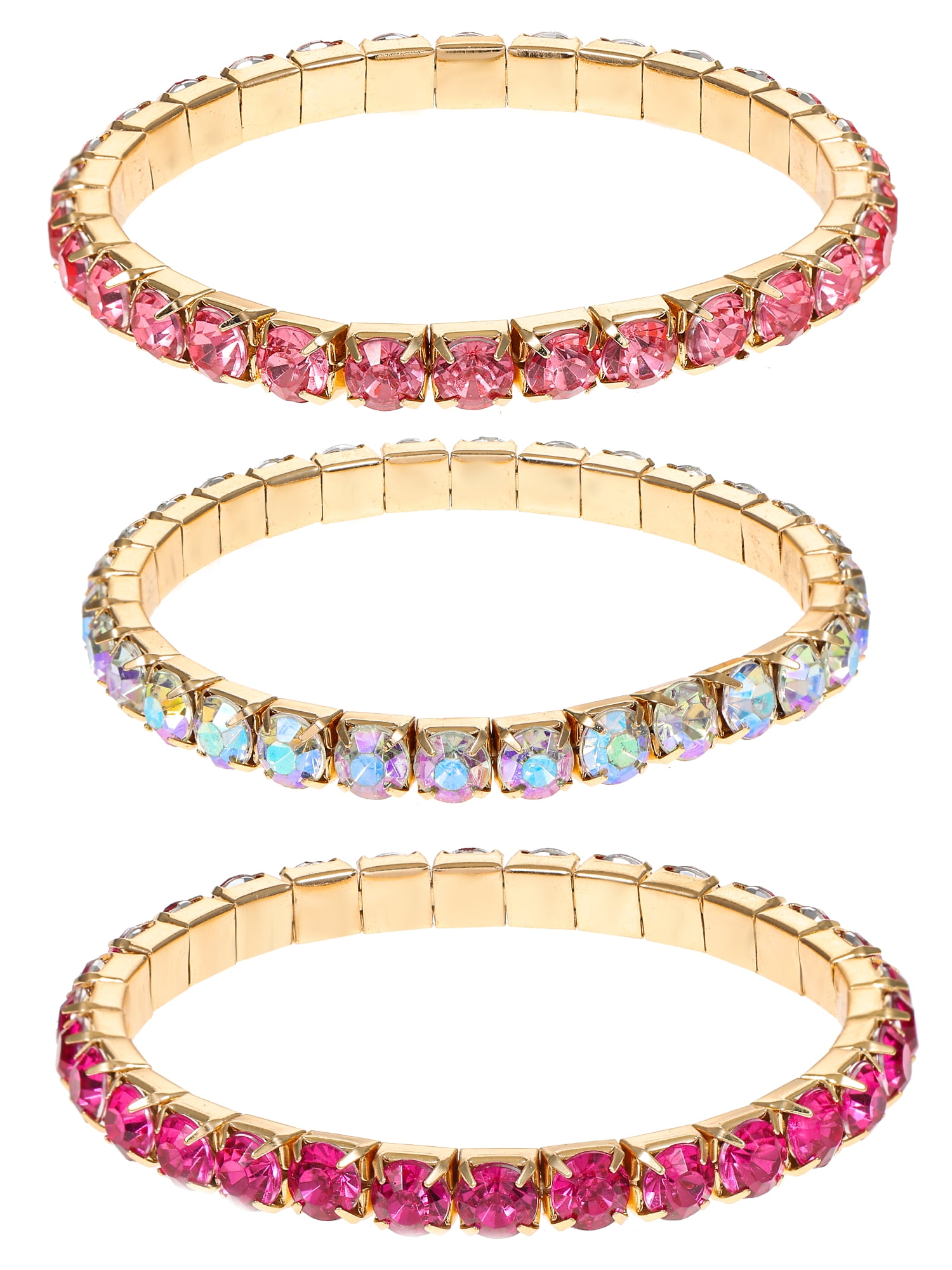 Way to Celebrate Valentine's Day Fuchsia Gold Bracelets, 3 Piece