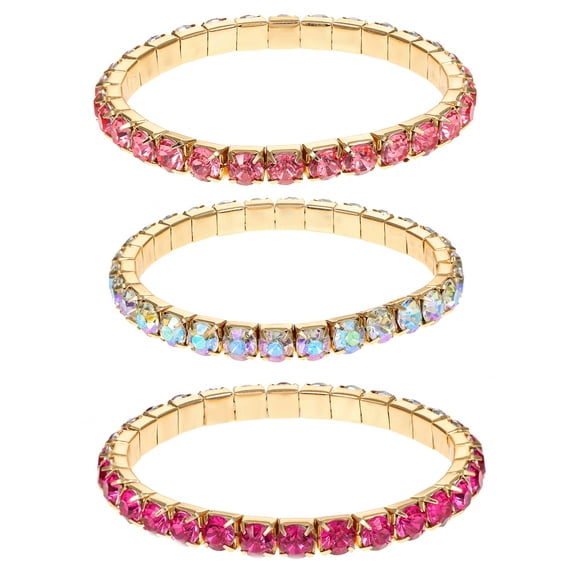 Way to Celebrate Valentine's Day Fuchsia Gold Bracelets, 3 Piece
