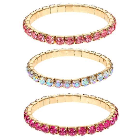 Way to Celebrate Valentine's Day Fuschia Gold Bracelets,3 Piece