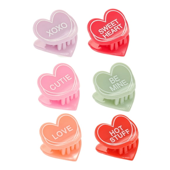 Way to Celebrate Valentine's Day Hear Charm Hair Clips, 6 Pieces