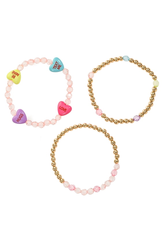 Valentine's Day Heart Beaded Bracelet, 3 piece