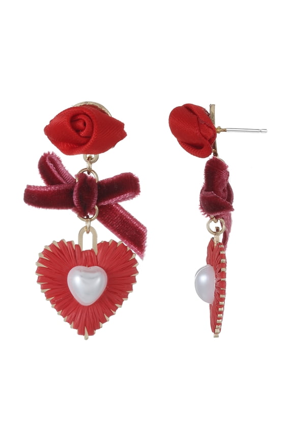 Valentine's Day Heart Bow Earrings, 1 Pair