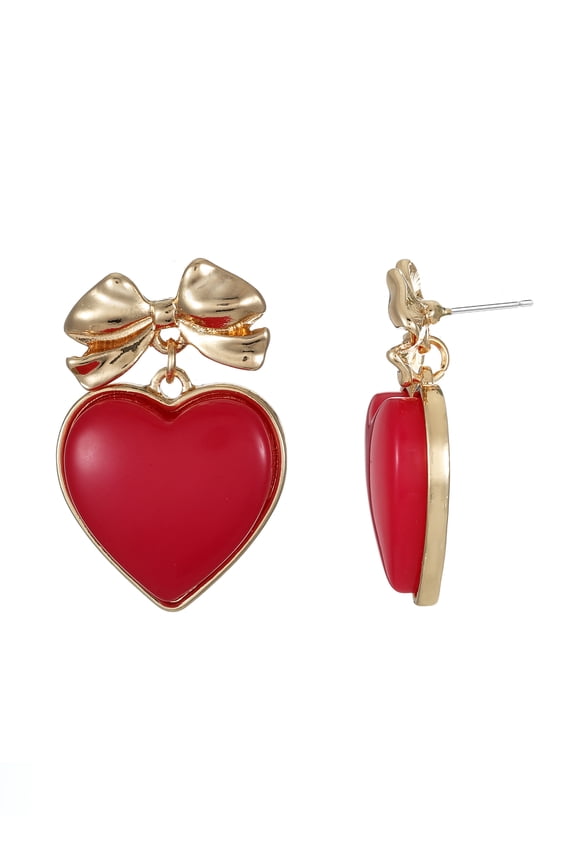 Valentine's Day Heart and Bow Earrings, 1 Pair