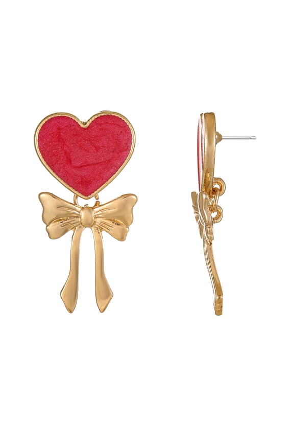 Valentine's Day Heart with Bow Earrings, 1 Pair