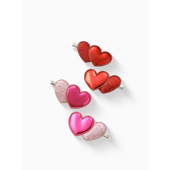 Way to Celebrate Valentine's Day Pink and Red Heart Barrettes, 4 Pieces