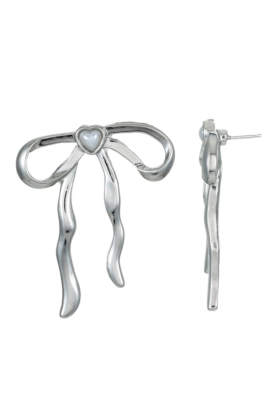 Valentine's Day Silver Bow Earrings, 1 Pair