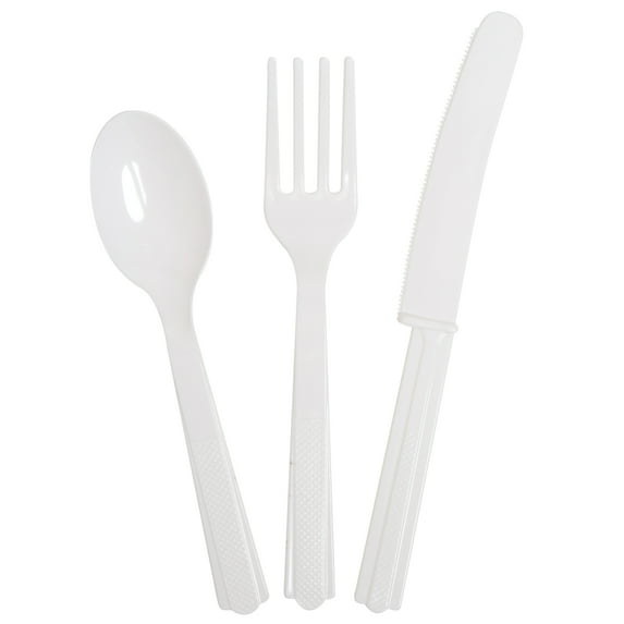 Disposable Plastic Cutlery Set, White, 24 Pieces, by Way To Celebrate