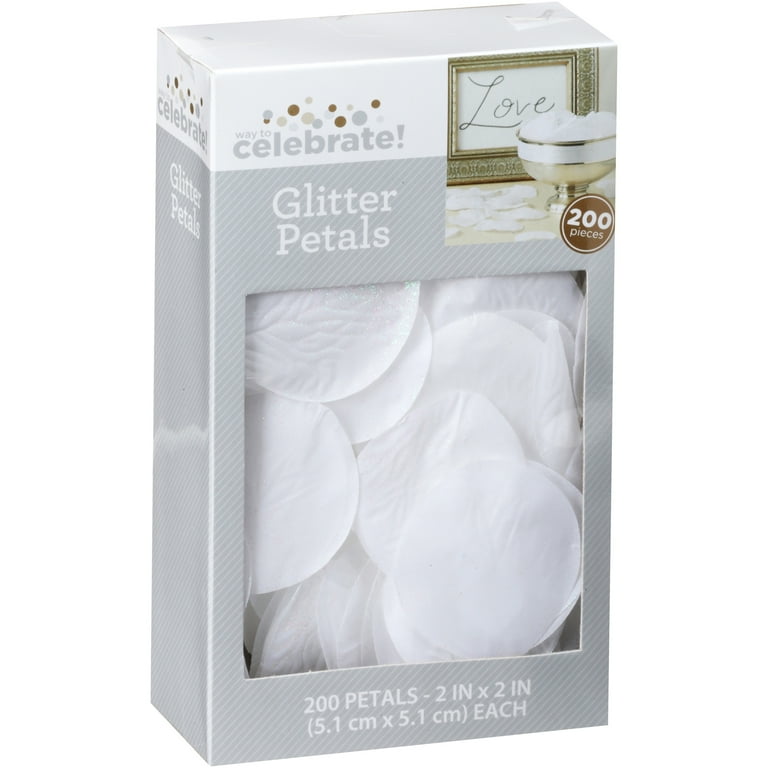 Way to Celebrate White Glitter Artificial Rose Flower Petals, 200