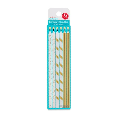 White/Gold Birthday Candle Set, 12 Pieces, by Way To Celebrate