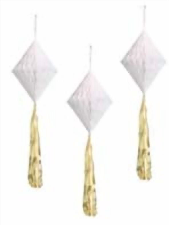 White Honeycomb Diamonds with Tassel Tails, 3 Pieces, by Way To Celebrate