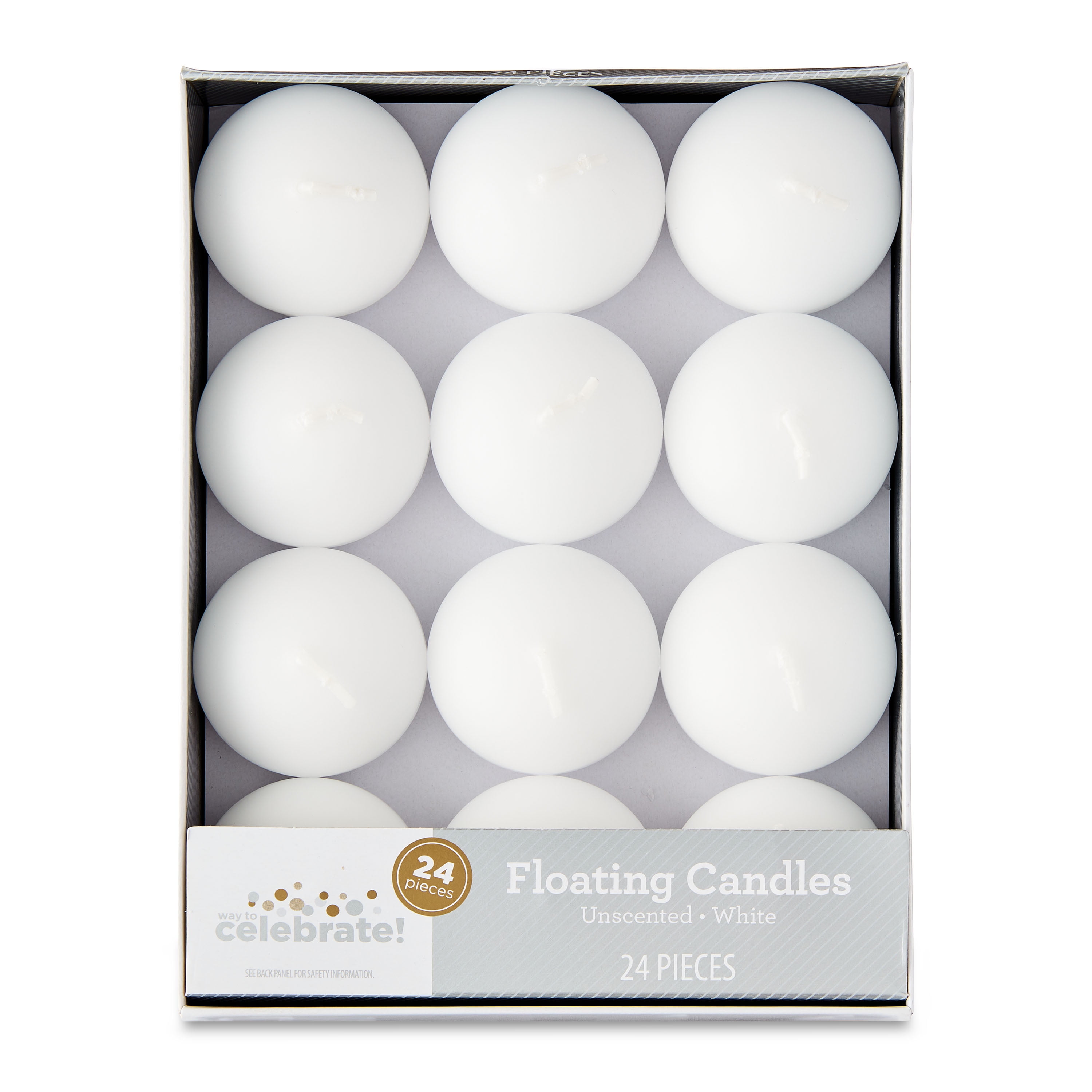 Way To Celebrate Unscented White Floating Candles, 24 Count