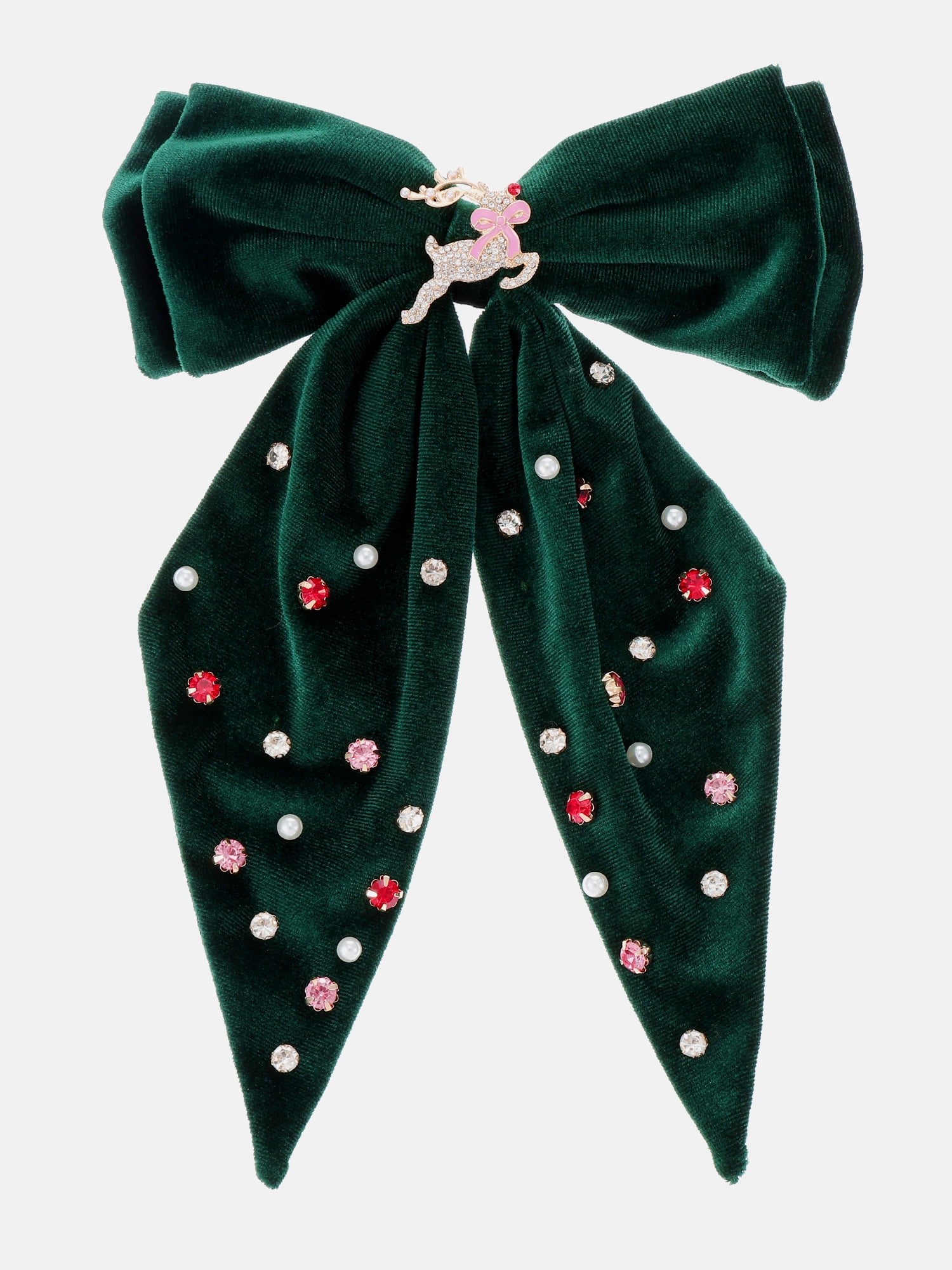 Way to Celebrate Women's Embellished Velvet Hair Bow, Green, 1 Piece