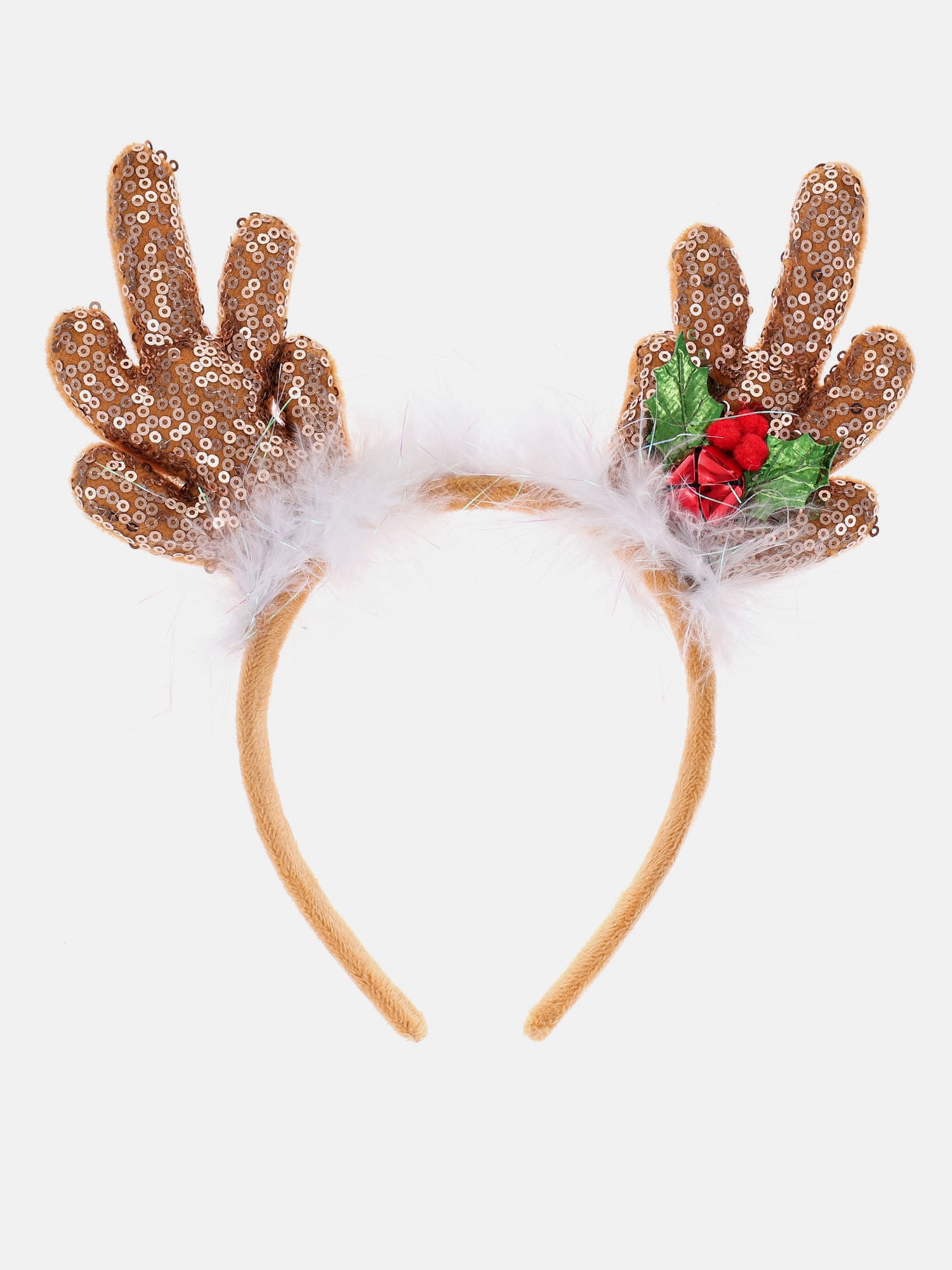 Way to Celebrate Women's Fuzzy Holly Reindeer Antler Headband, Brown, 1 Piece, One Size Fits Most