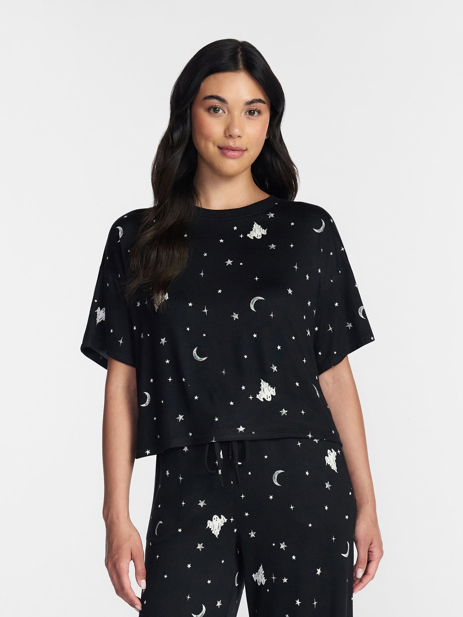 Way to Celebrate Women's Hacci Knit Short Sleeve Sleep Top, Sizes XS to 3X