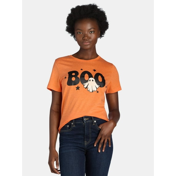 Way to Celebrate Women's Halloween Boo Tee, Sizes S-3XL