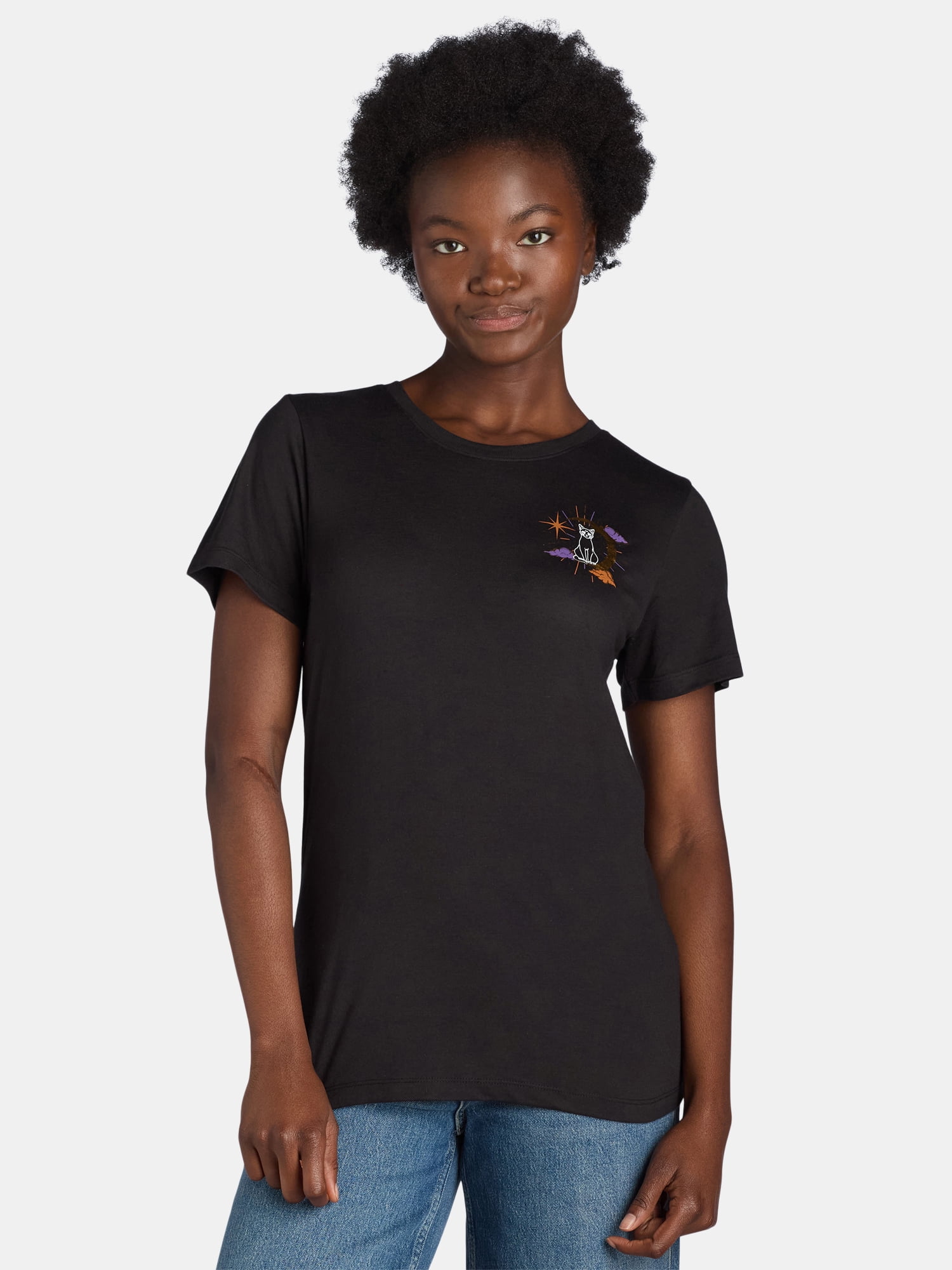 Way to Celebrate Women's Halloween Cat Moon Tee, Sizes S-3XL