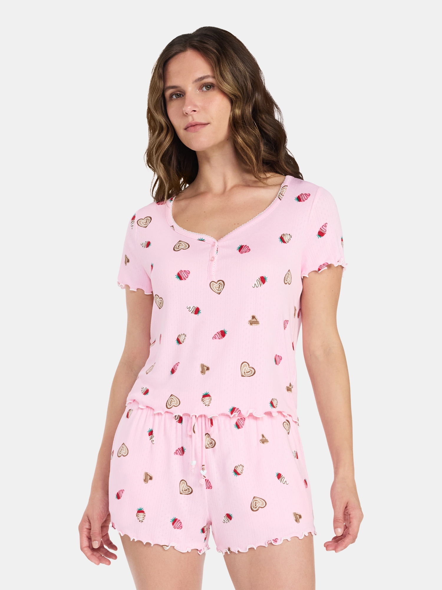 Valentine's Day Women's Knit Henley Top and Shorts Pajama Set from Way to Celebrate, 2-Piece, Sizes XS-3X
