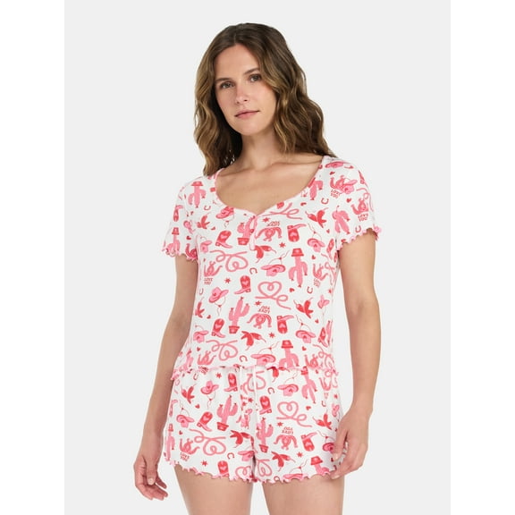 Valentine's Day Women's Knit Henley Top and Shorts Pajama Set from Way to Celebrate, 2-Piece, Sizes XS-3X