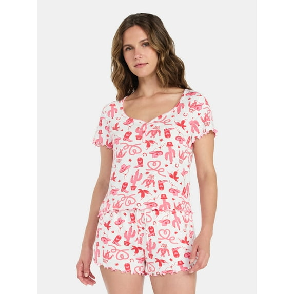 Valentine's Day Women's Knit Henley Top and Shorts Pajama Set from Way to Celebrate, 2-Piece, Sizes XS-3X