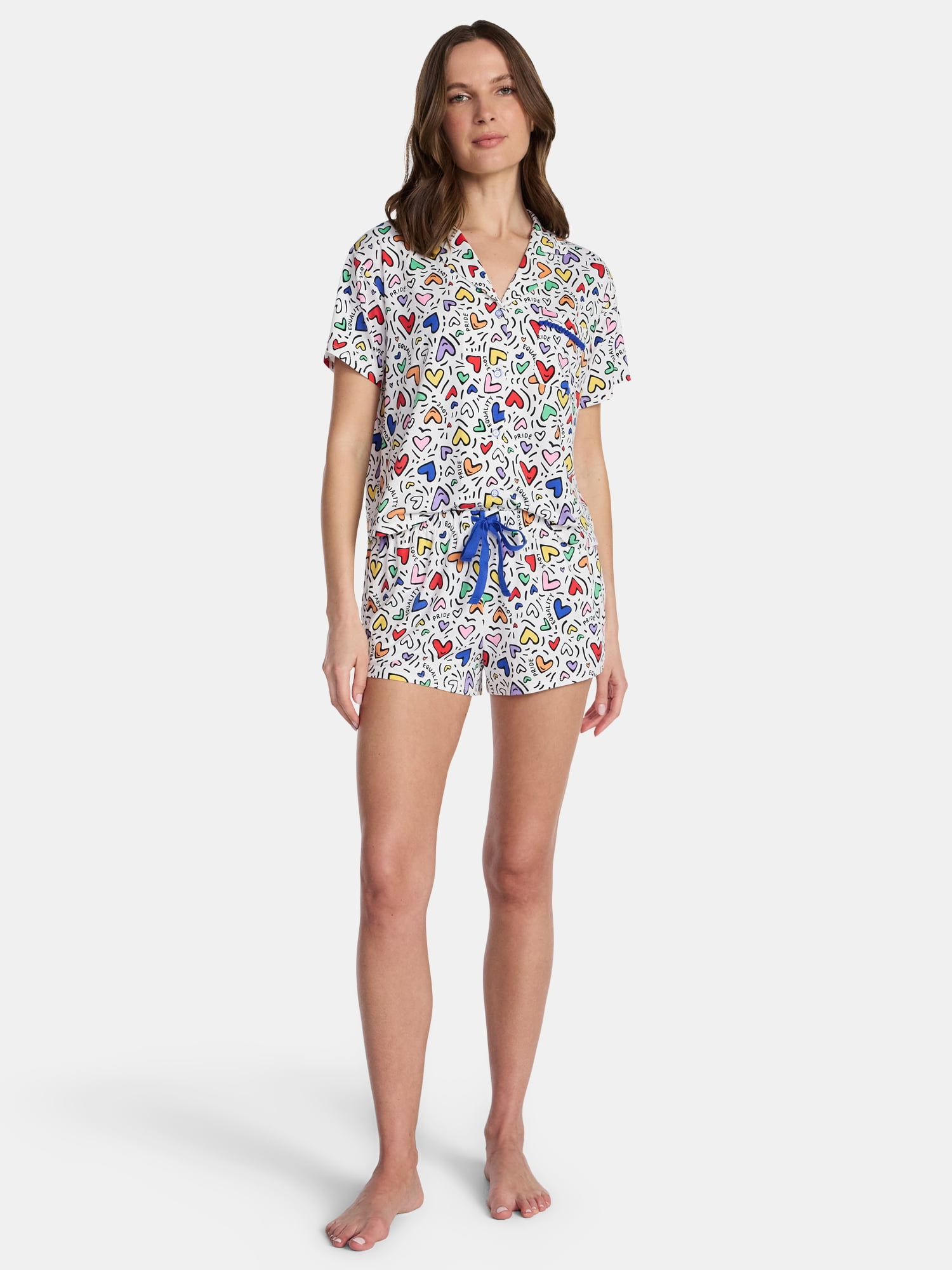 Pride Women's Knit Notch Collar Top and Shorts Pajama Set from Way to Celebrate, 2-Piece, Sizes XS-3X