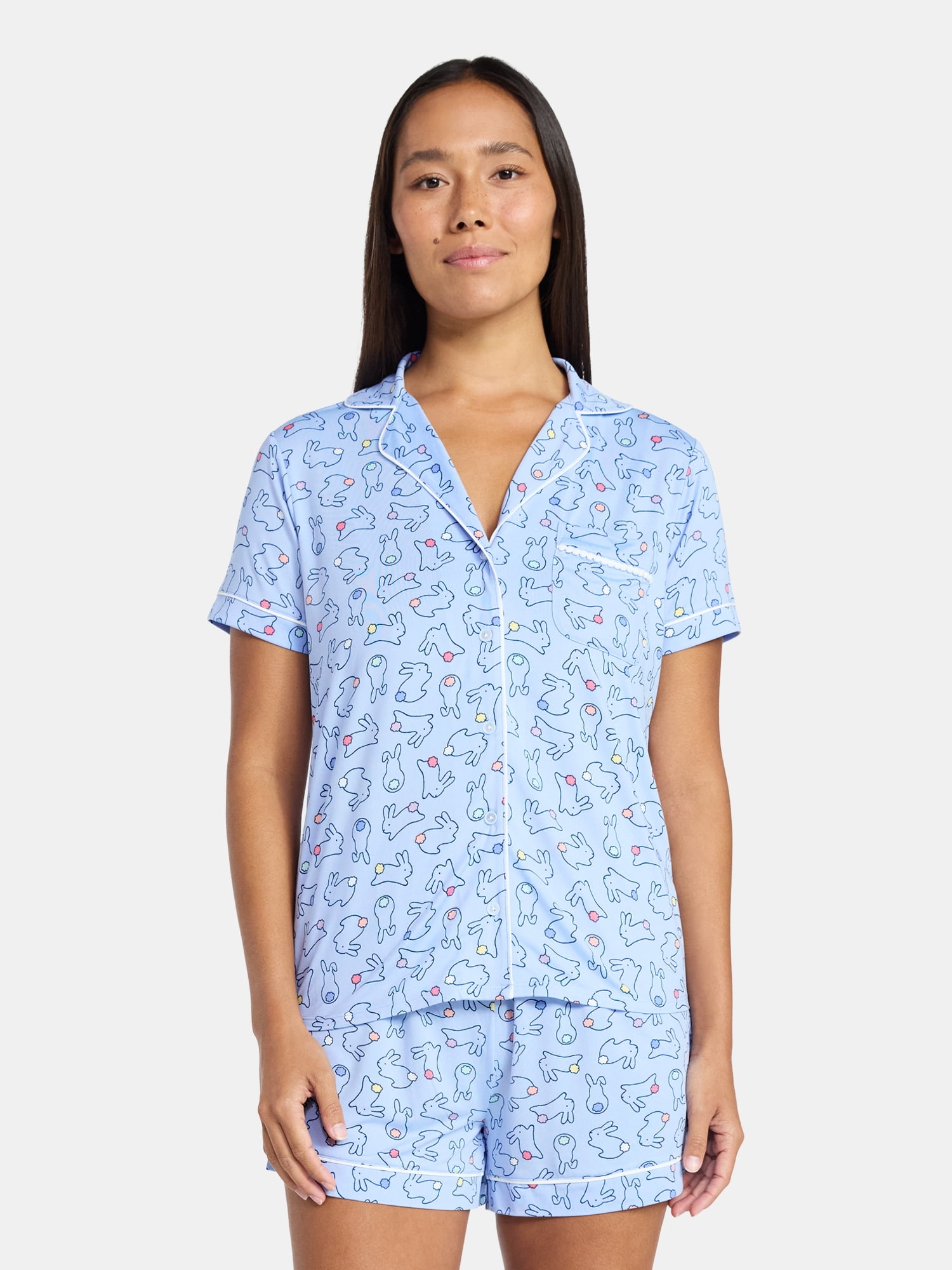 Easter Women's and Women's Plus Notch Collar Top and Shorts Pajama Set from Way to Celebrate, 2-Piece, Sizes XS-3X