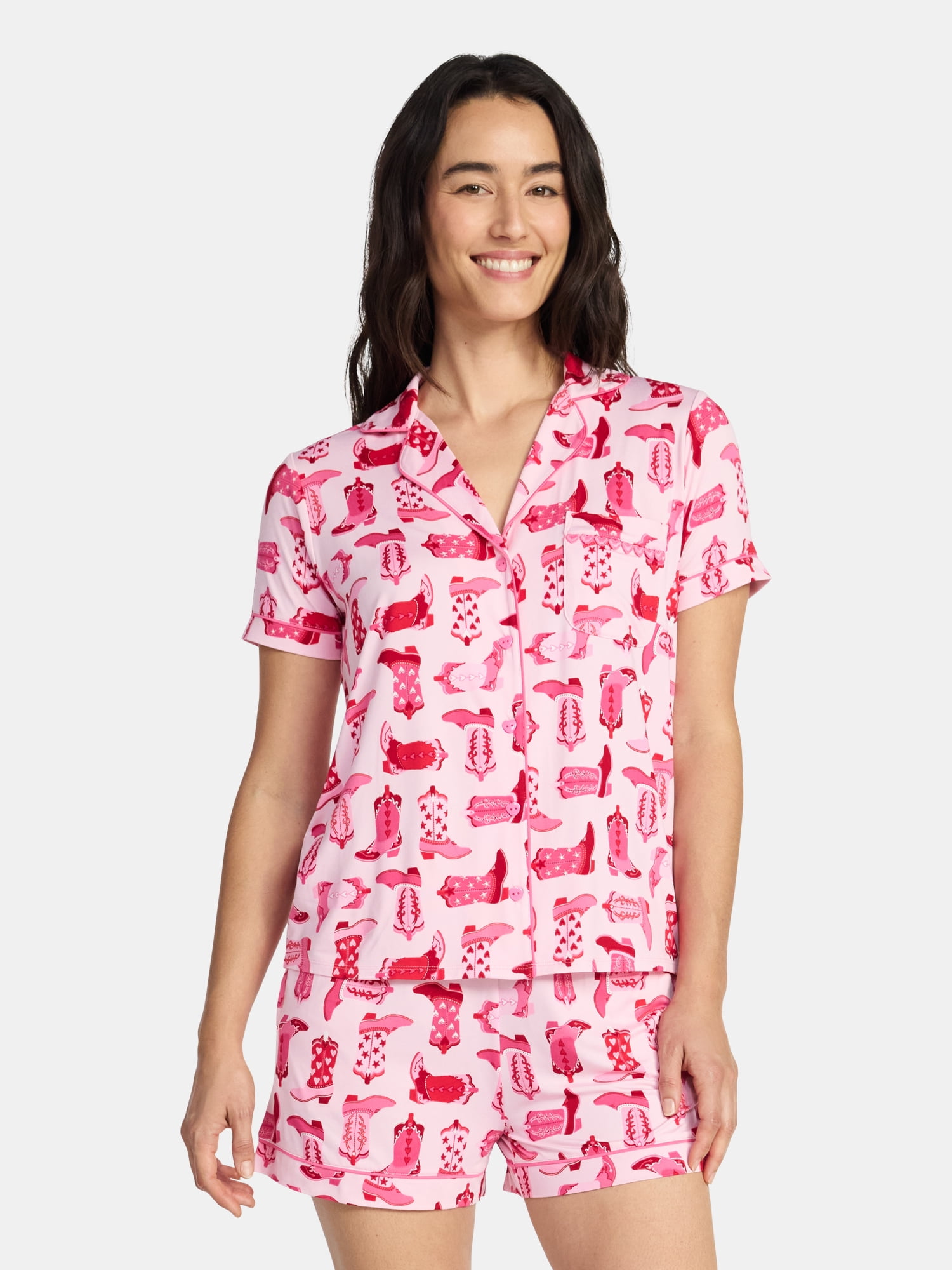 Valentine's Day Women's Knit Notch Collar Top and Shorts Pajama Set from Way to Celebrate, 2-Piece, Sizes XS-3X