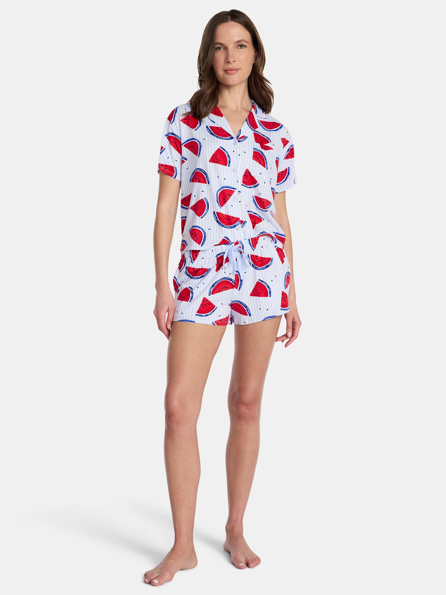 Watermelon Women's Knit Notch Collar Top and Shorts Pajama Set from Way to Celebrate, 2-Piece, Sizes XS-3X