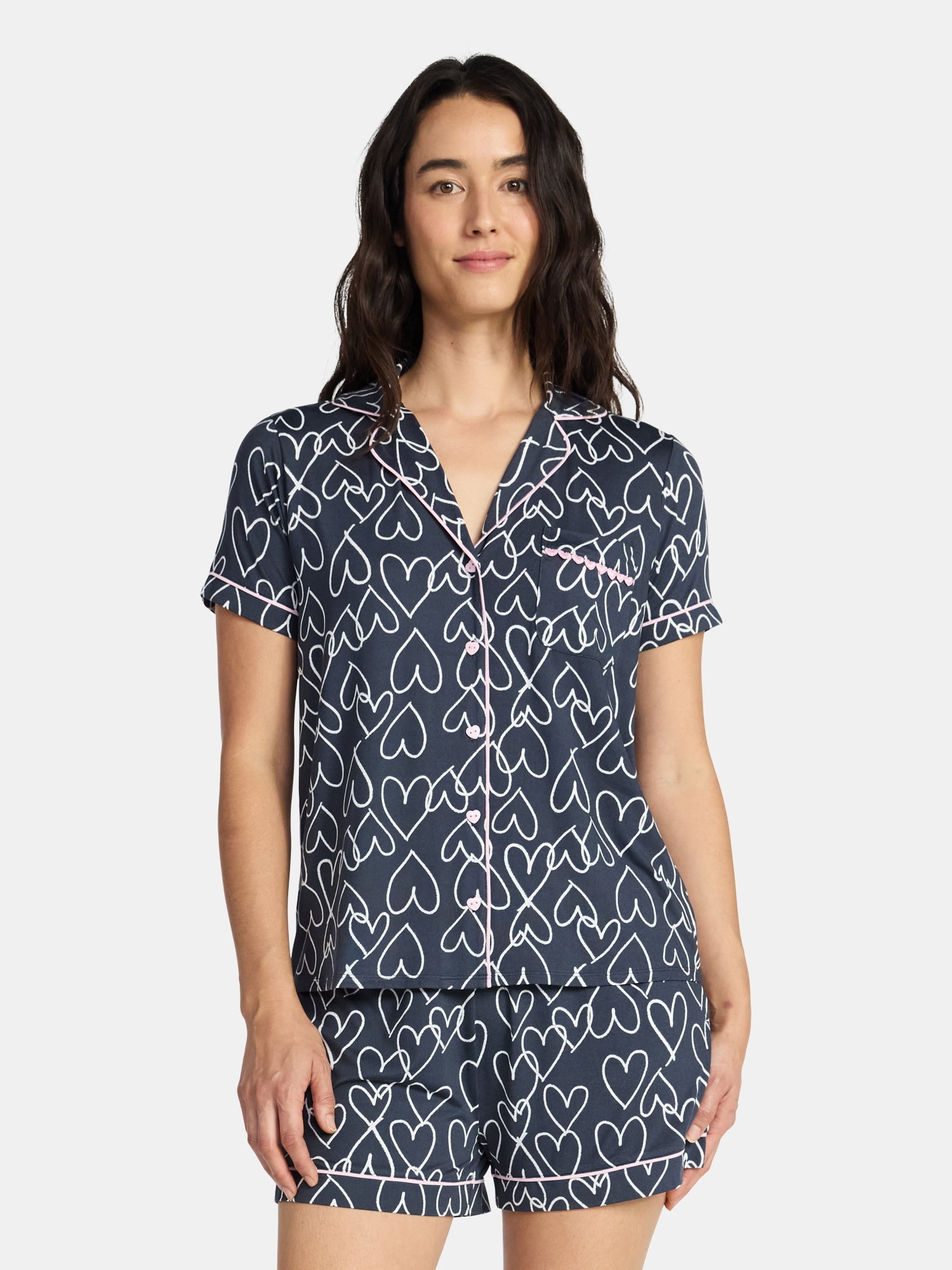 Valentine's Day Women's Knit Notch Collar Top and Shorts Pajama Set from Way to Celebrate, 2-Piece, Sizes XS-3X