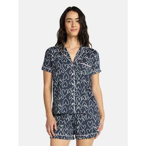 Valentine's Day Women's Knit Notch Collar Top and Shorts Pajama Set from Way to Celebrate, 2-Piece, Sizes XS-3X