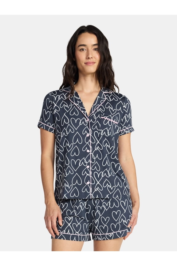 Valentine's Day Women's Knit Notch Collar Top and Shorts Pajama Set from Way to Celebrate, 2-Piece, Sizes XS-3X