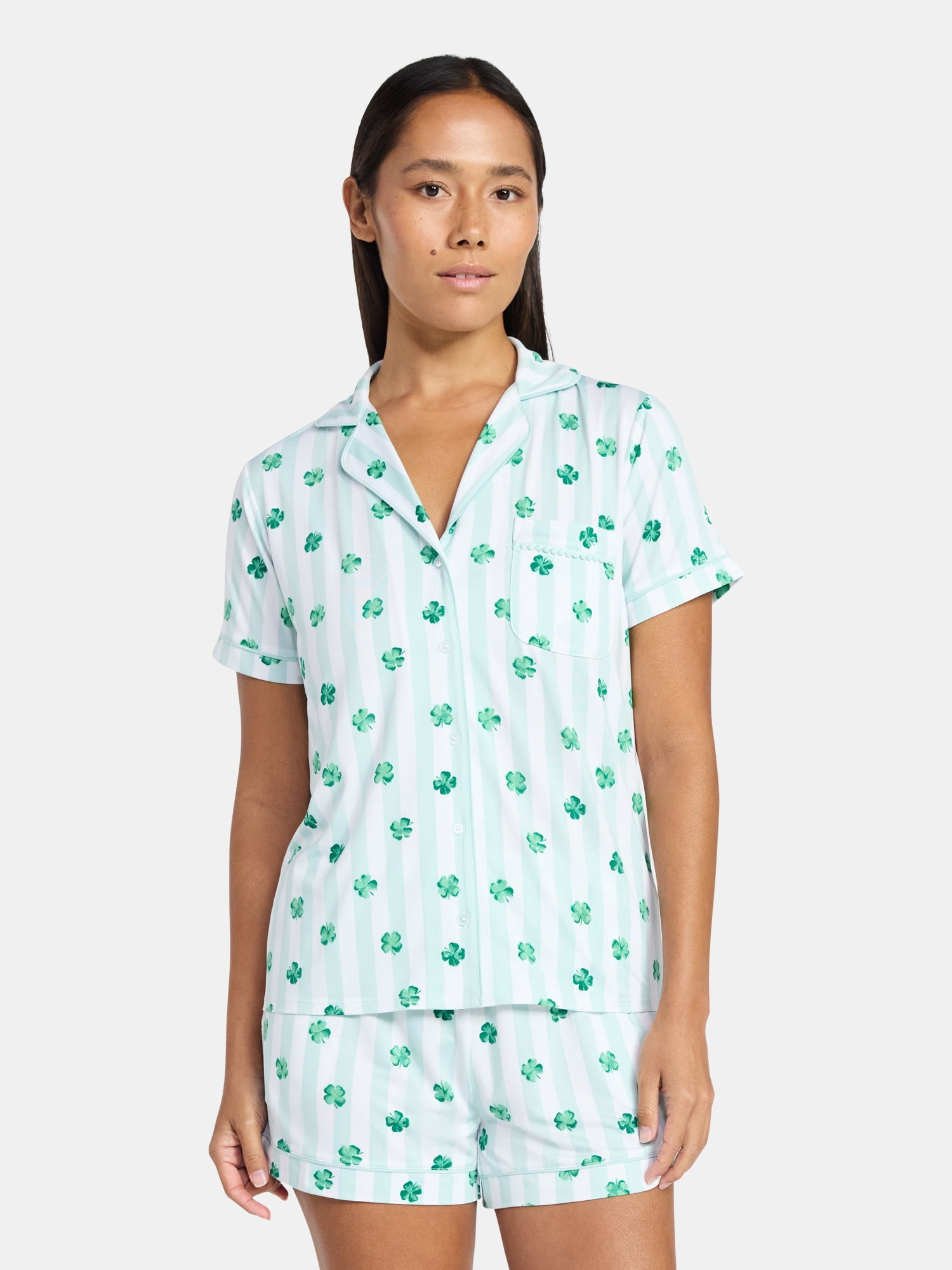 St. Patrick's Day Women's and Women's Plus Notch Collar Top and Shorts Pajama Set from Way to Celebrate, 2-Piece, Sizes XS-3X