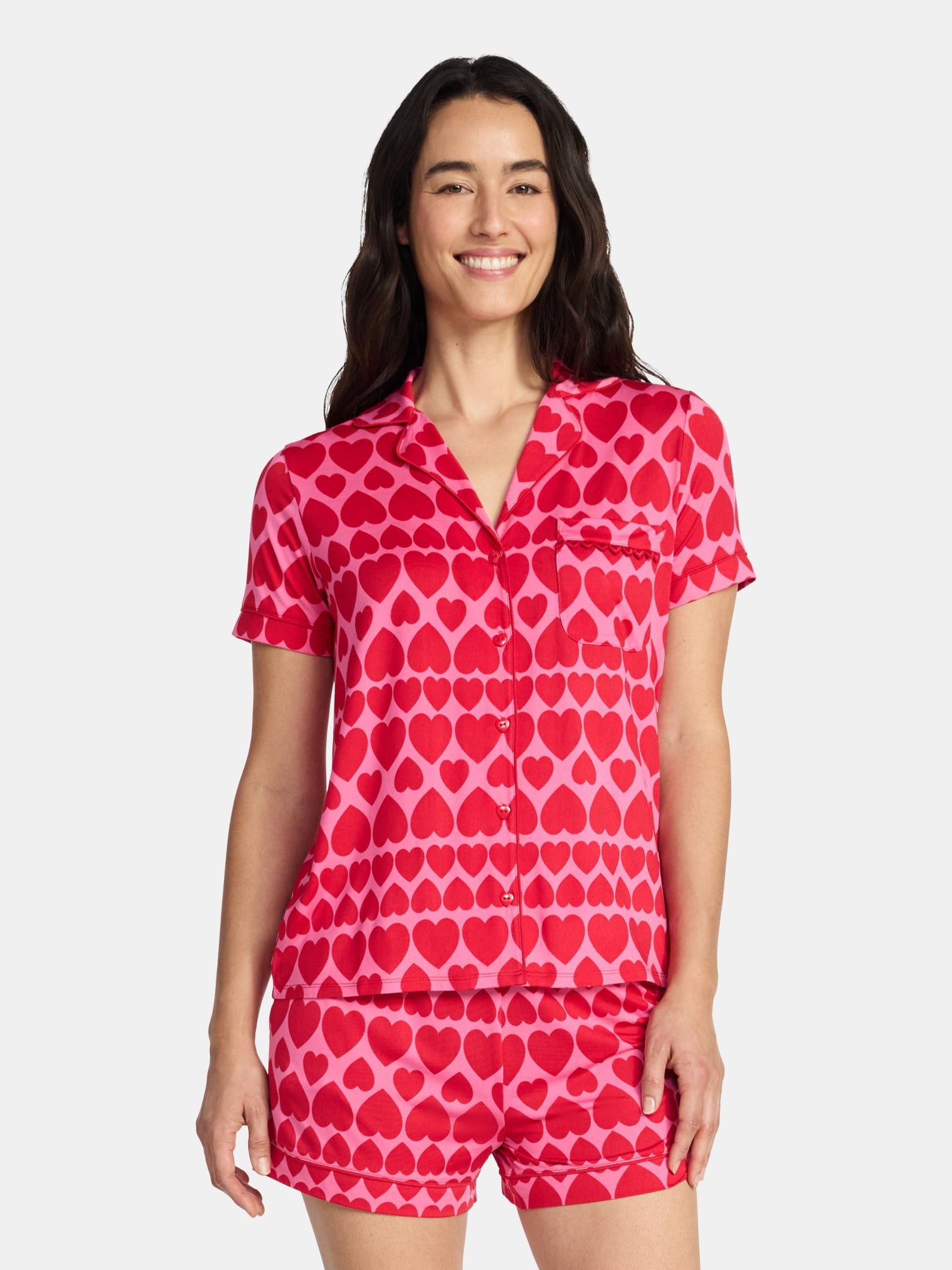 Valentine's Day Women's Knit Notch Collar Top and Shorts Pajama Set from Way to Celebrate, 2-Piece, Sizes XS-3X