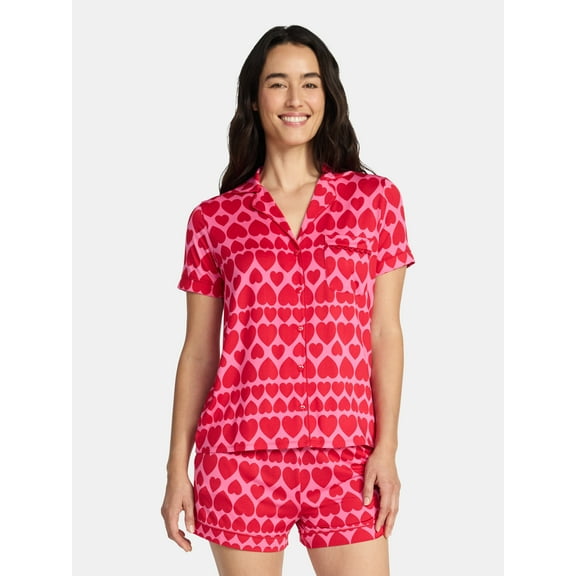 Valentine's Day Women's Knit Notch Collar Top and Shorts Pajama Set from Way to Celebrate, 2-Piece, Sizes XS-3X