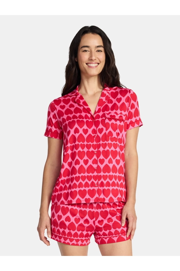 Valentine's Day Women's Knit Notch Collar Top and Shorts Pajama Set from Way to Celebrate, 2-Piece, Sizes XS-3X