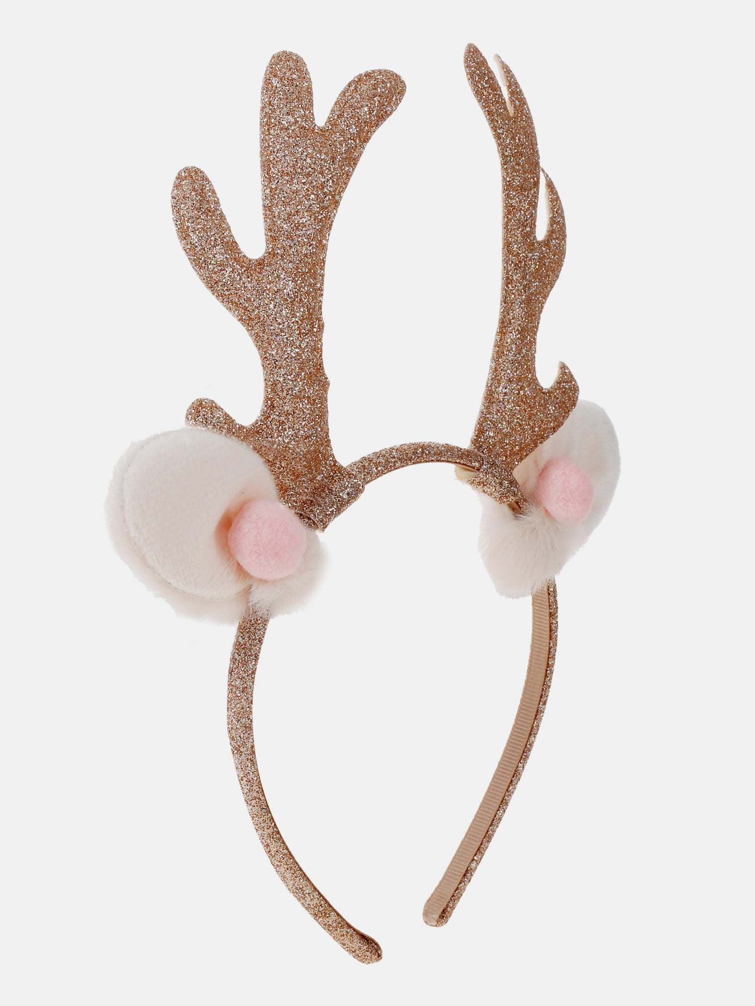 Way to Celebrate Women's Light Pink Glittery Reindeer Antler Headband, 1 Piece, One Size Fits Most