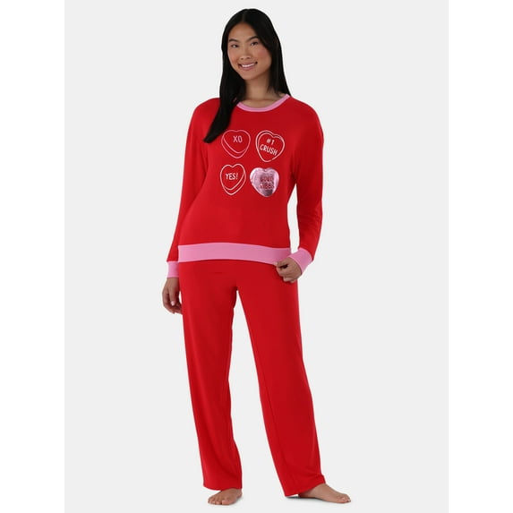 Way to Celebrate Women's Lounge Top and Pants Pajama Set, 2-Piece, Sizes XS-3X