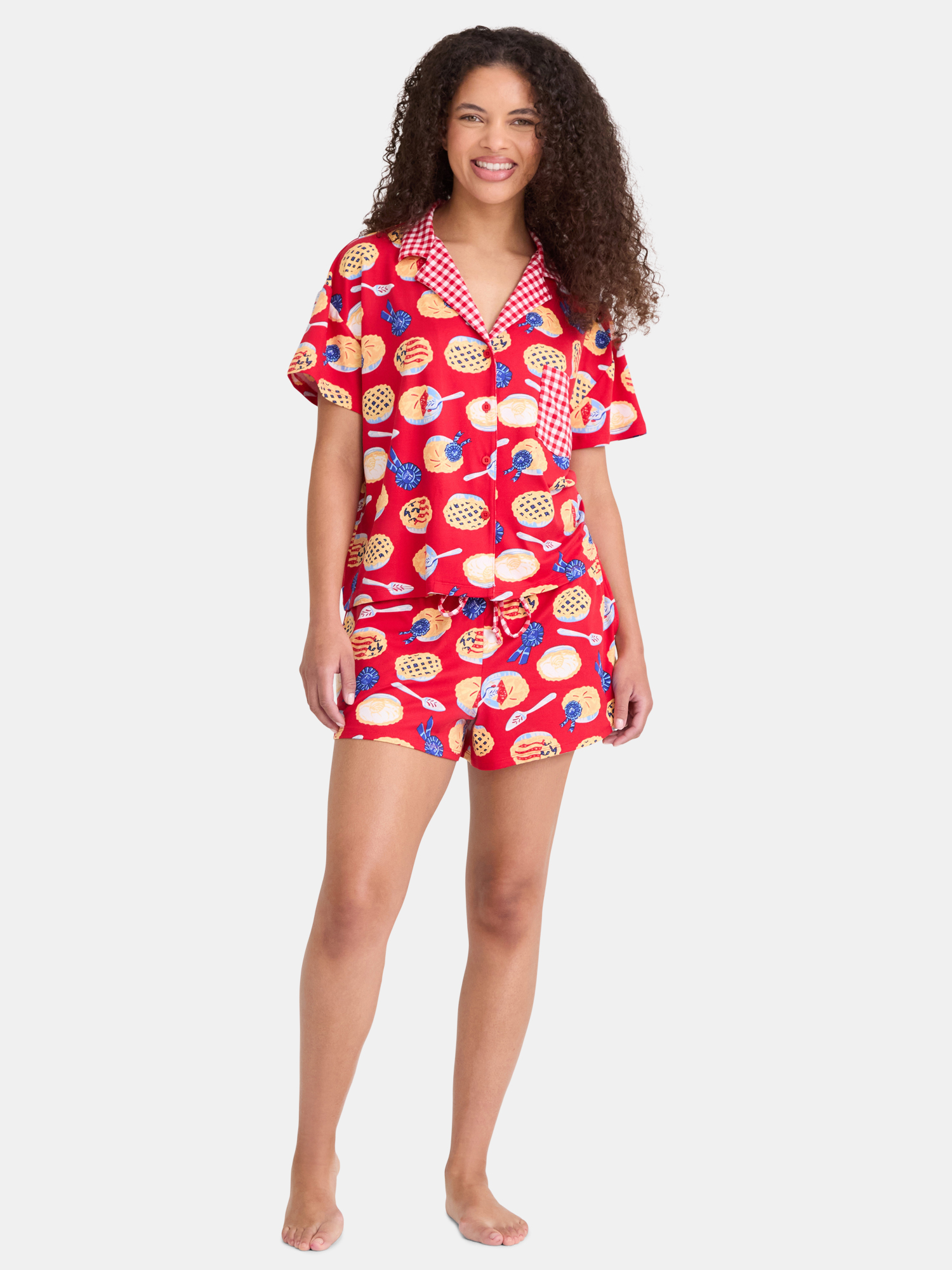 Way to Celebrate Women's Notch Collar Top and Shorts Pajama Set, 2-Piece, Sizes XS-3X