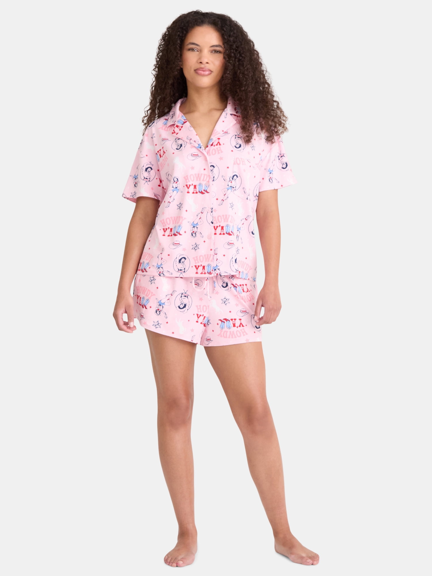 Way To Celebrate Women's Notch Collar Short Sleeve Pajama Set Sizes XS ...
