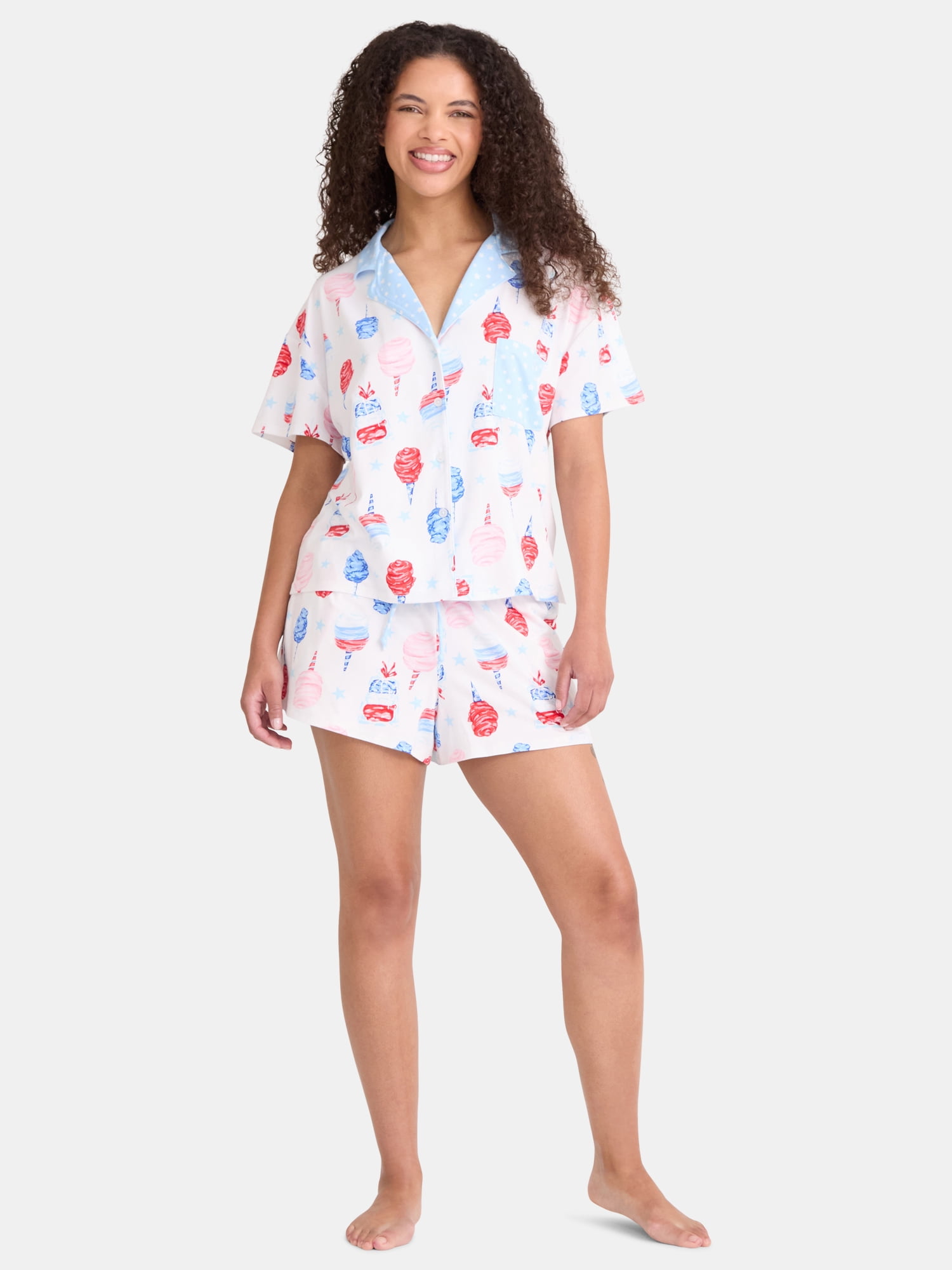 Way to Celebrate Women's Americana Notch Collar Top and Shorts Pajama Set, 2-Piece, Sizes XS-3X