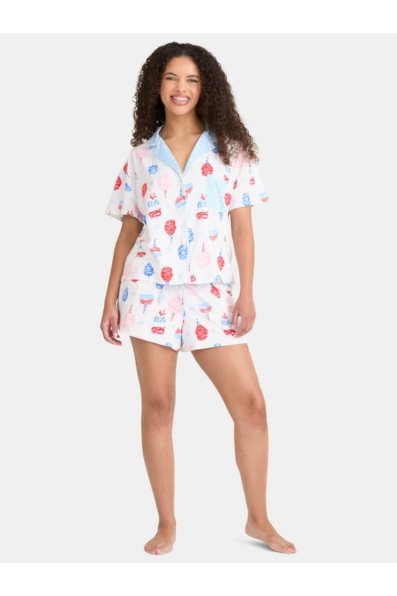 Women's Americana Notch Collar Top and Shorts Pajama Set, 2-Piece, Sizes XS-3X
