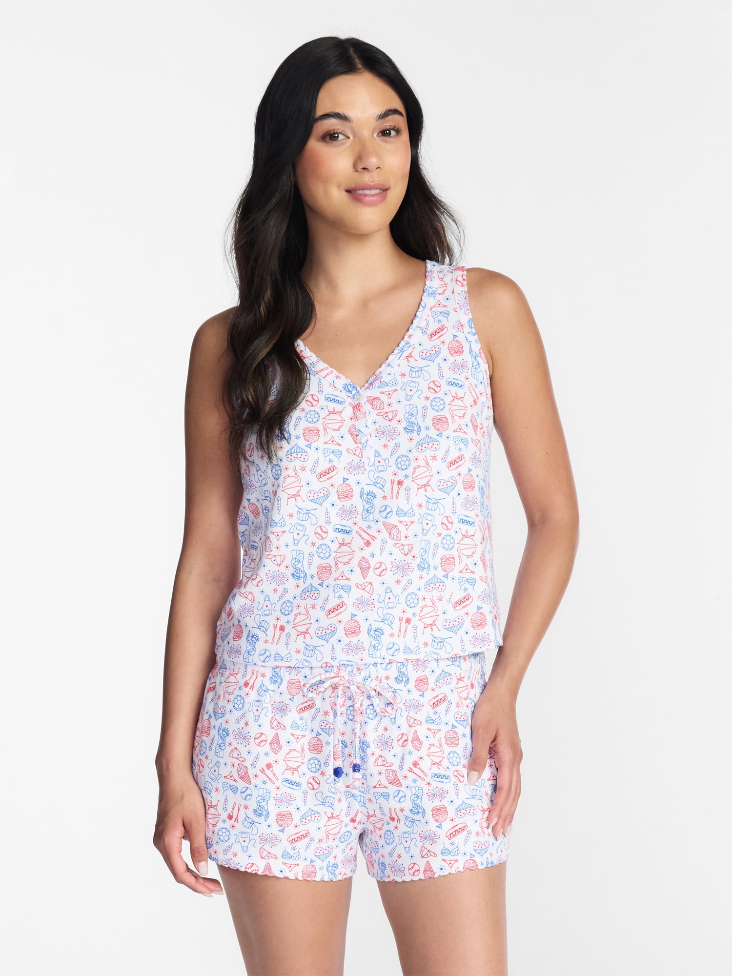BBQ Women's Pointelle Top and Shorts Pajama Set from Way to Celebrate, 2-Piece, Sizes XS-3X
