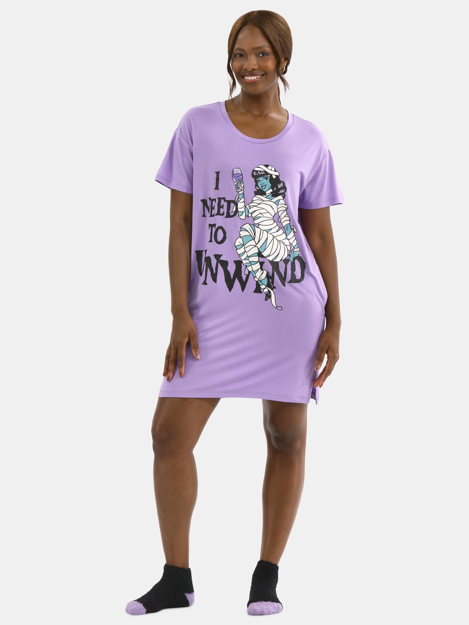 Halloween Women's Printed Sleepshirt Top and Socks Set from Way to Celebrate, 2-Piece, Sizes XS-3X