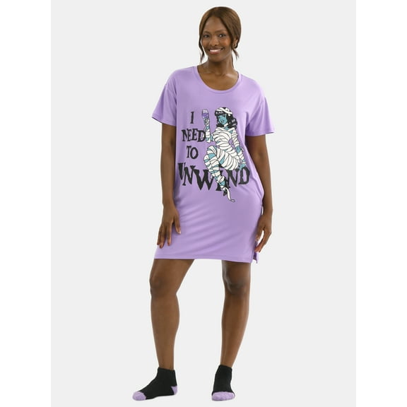 Halloween Women's Printed Sleepshirt Top and Socks Set from Way to Celebrate, 2-Piece, Sizes XS-3X