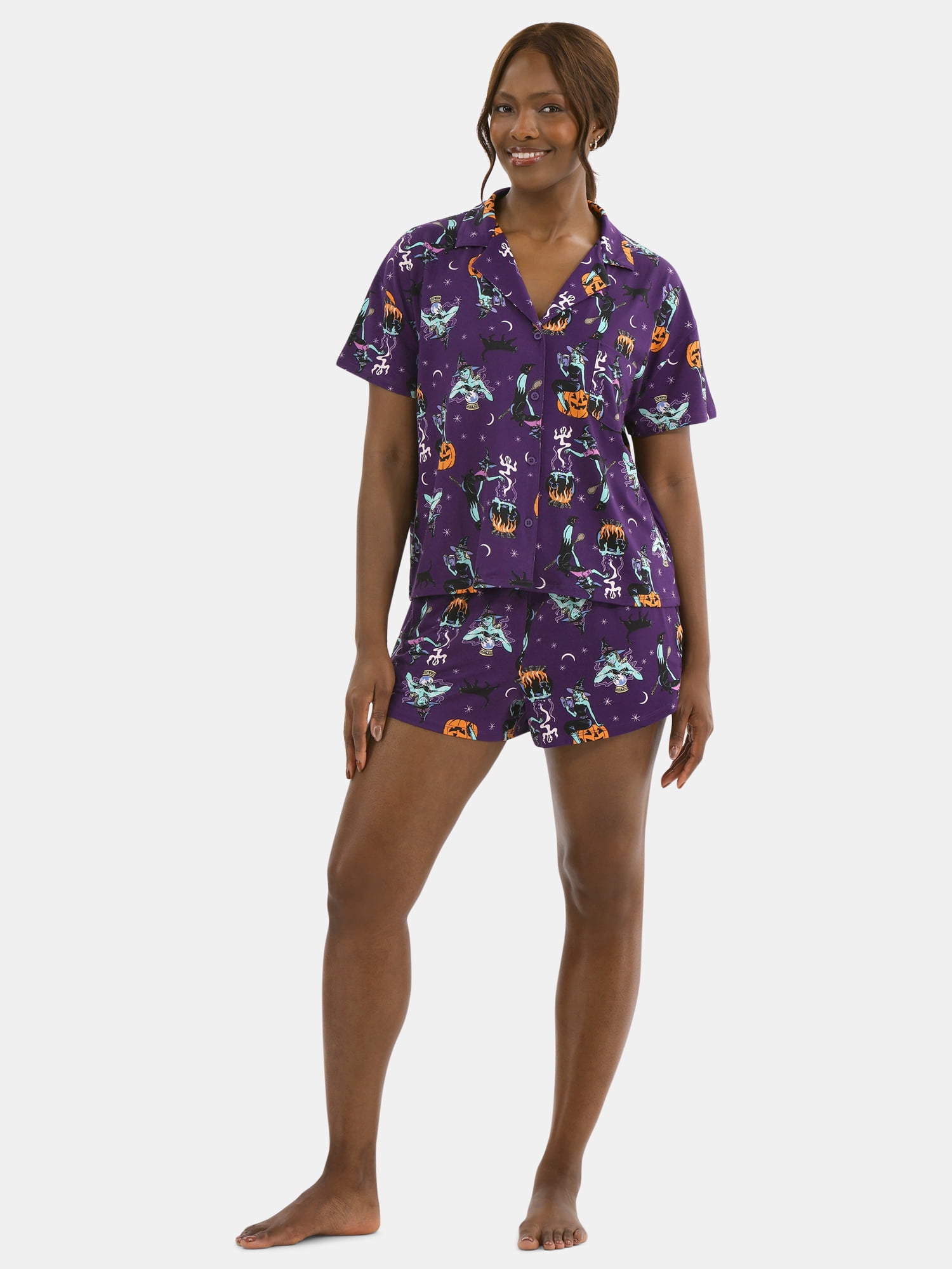 Halloween Women’s Printed Notched Top and Shorts Pajama Set from Way to Celebrate, 2-Piece, Sizes XS-3X