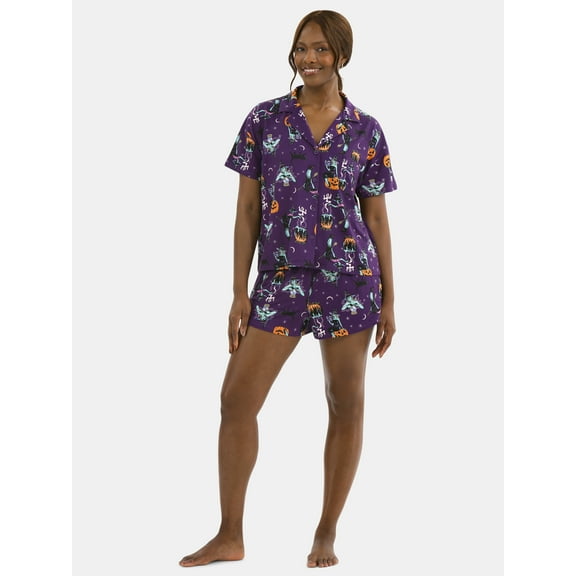 Halloween Women’s Printed Notched Top and Shorts Pajama Set from Way to Celebrate, 2-Piece, Sizes XS-3X