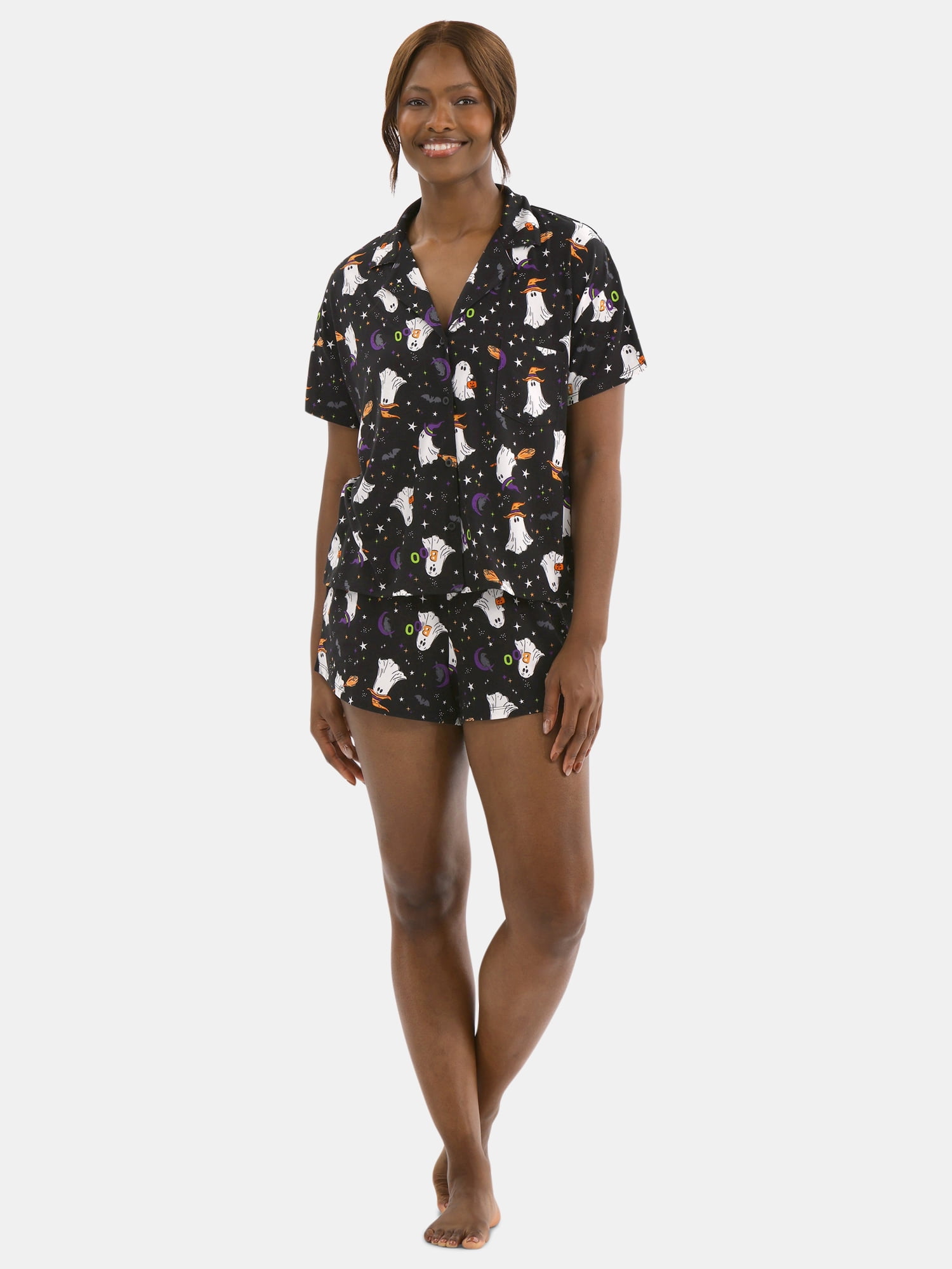 Halloween Women’s Printed Notched Top and Shorts Pajama Set from Way to Celebrate, 2-Piece, Sizes XS-3X