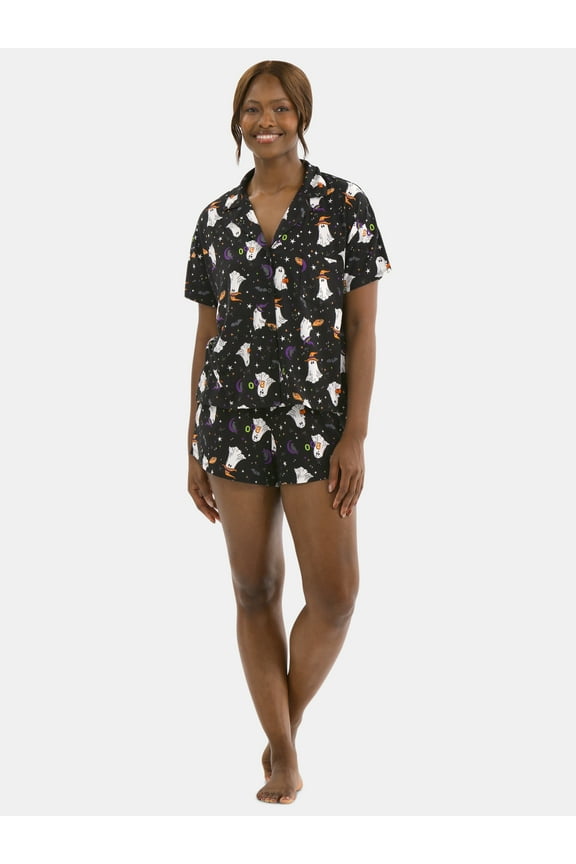 Halloween Women’s Printed Notched Top and Shorts Pajama Set from Way to Celebrate, 2-Piece, Sizes XS-3X